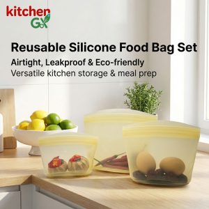 Sustainable reusable silicone food storage bag set - Eco-friendly kitchen essentials for keeping fruit and snacks fresh