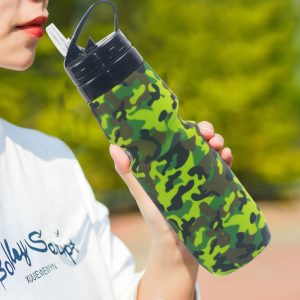 Durable silicone sports bottle with convenient carry handle for fitness and travel
