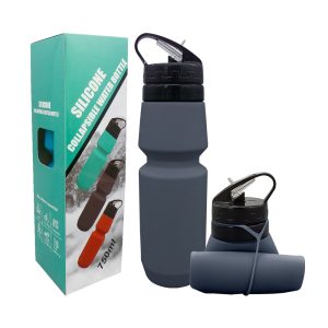 Silicone collapsible water bottle for outdoor hiking - BPA free portable leakproof sports bottle