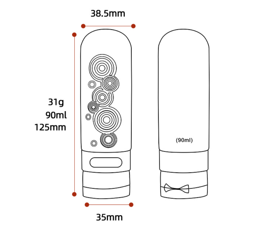 Refillable silicone travel bottle with embossed geometric pattern and leak-proof cap for toiletries and skincare liquids.