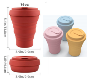 Collapsible 16oz silicone coffee cup for eco-friendly travel and portable kitchenware