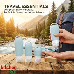 Leakproof silicone travel bottles set for shampoo and lotion - Portable skin care product storage