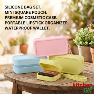 Silicone small square bag set - Mini cosmetic case and portable lipstick organizer