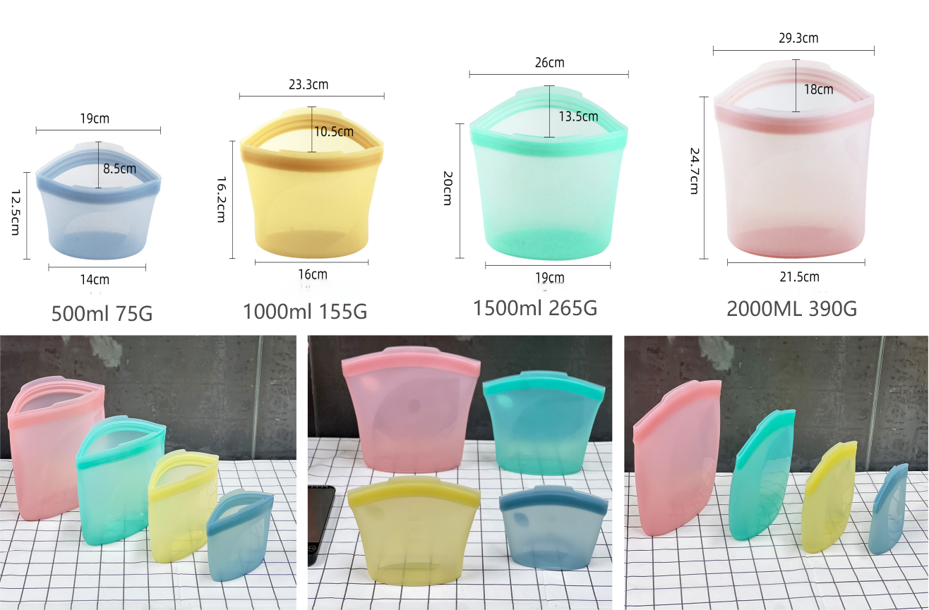Wholesale set of stand-up silicone food storage bags