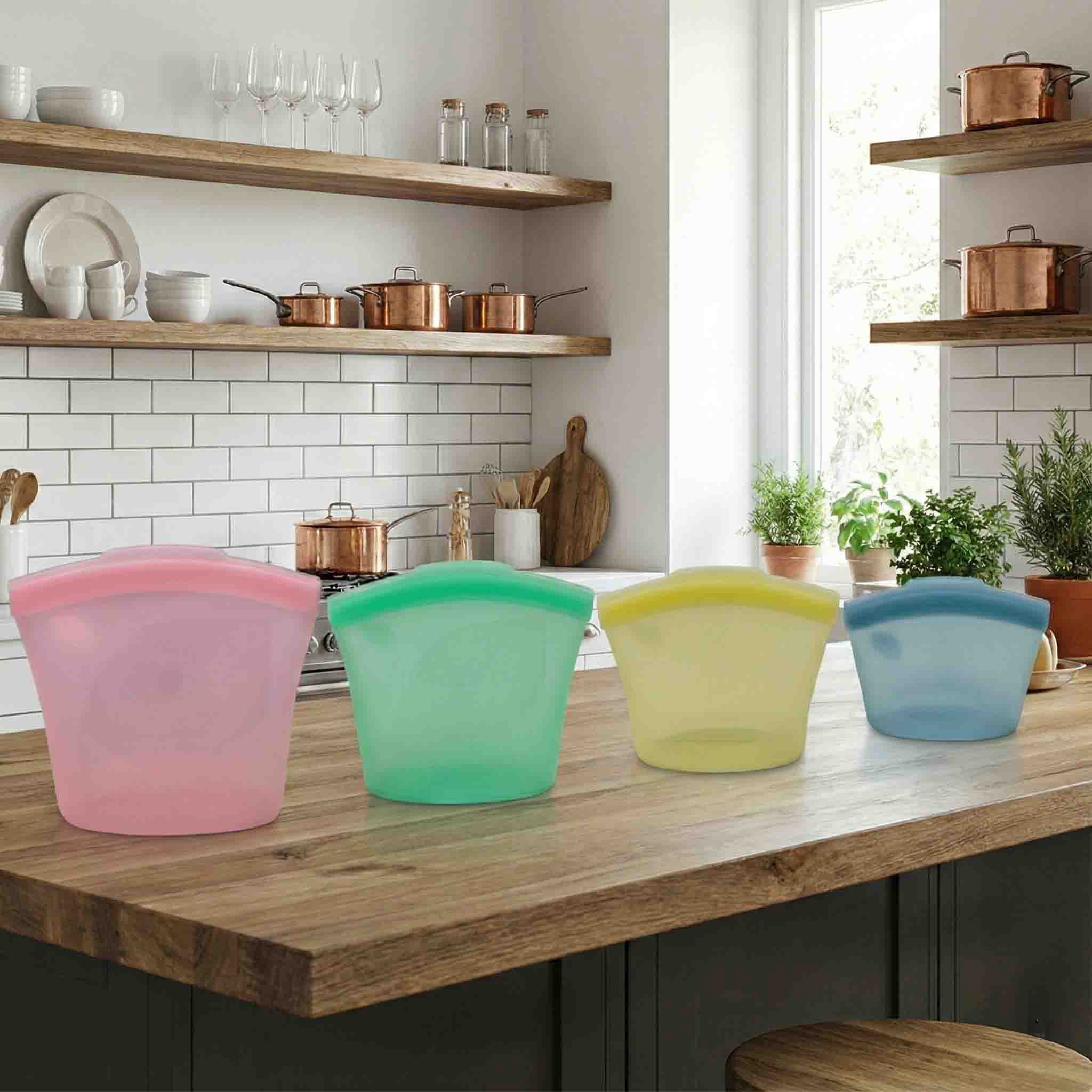 Multi-functional silicone bag set for food and home storage - Colorful eco-friendly reusable containers