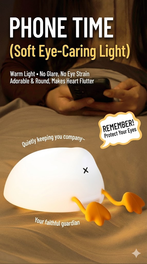 Hand squeezing the soft silicone duck lamp to demonstrate its squishy and stress-relieving texture.