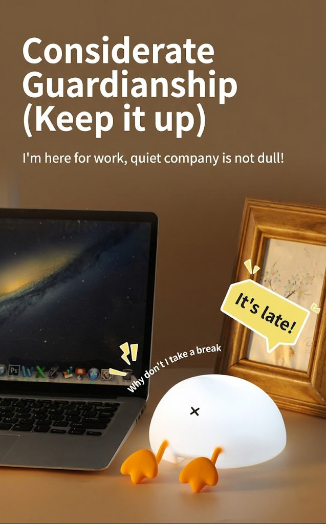 Hand squeezing the soft silicone duck lamp to demonstrate its squishy and stress-relieving texture.