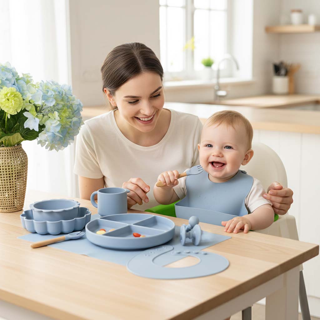 Silicone baby utensils and sippy cup details