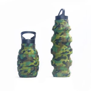 Silicone-Collapsible-Water-Bottle-outdoor-gear (23) Yellow and grey camouflage silicone collapsible water bottle - Grenade-shaped portable sports bottle for outdoor hiking