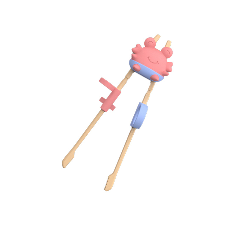 Children's training chopsticks with cute crab topper - Easy-to-use learning utensils for toddlers and kids