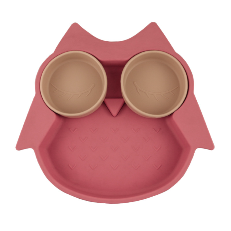 Owl shaped silicone children's dinner plates - Colorful divided suction plates for toddlers and baby feeding