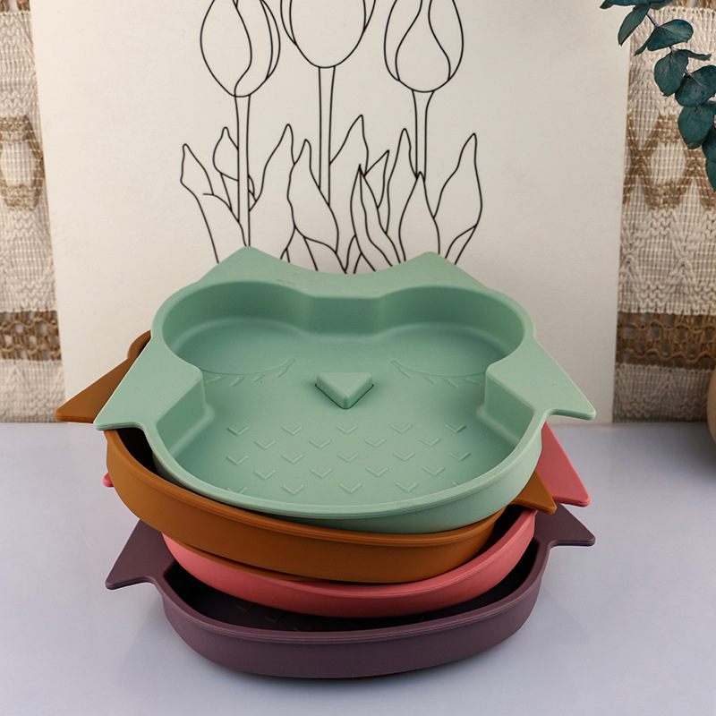 Owl shaped silicone children's dinner plates - Colorful divided suction plates for toddlers and baby feeding