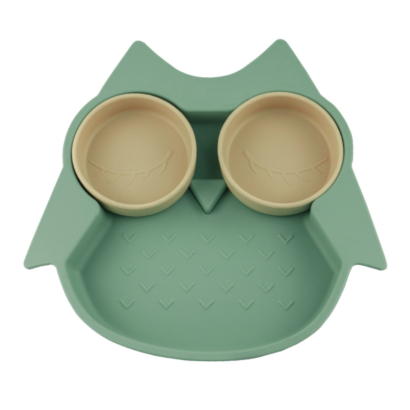 Owl shaped silicone children's dinner plates - Colorful divided suction plates for toddlers and baby feeding