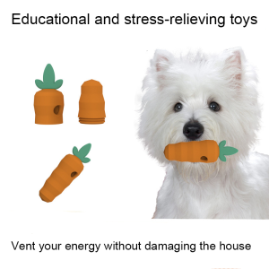 silicone-Cat-and-dog-spill-proof toys-pet-supplies (1) Carrot-shaped silicone dog puzzle toy for interactive play and stress relief to prevent destructive chewing in small pets.